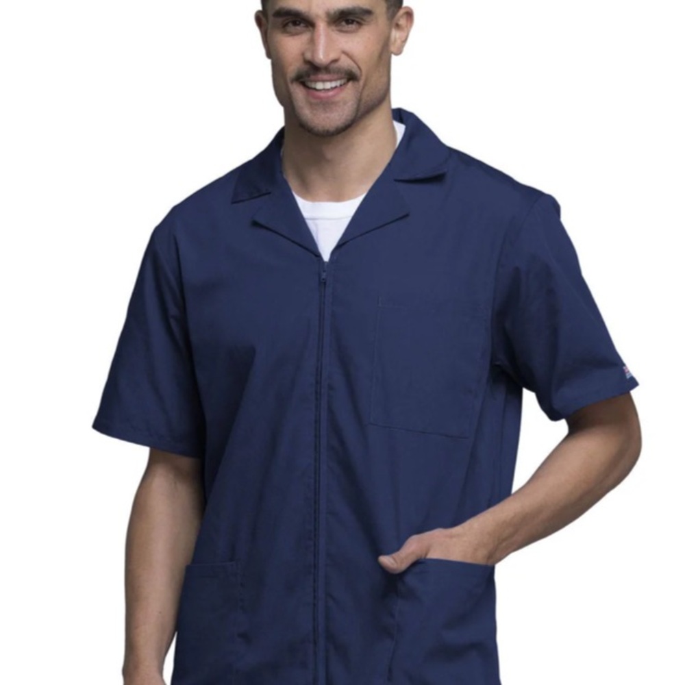 NAVY Cherokee Scrubs Workwear Revolution Mens Zip Front Jacket LARGE